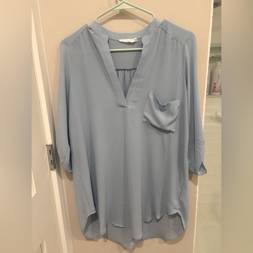 Lush Sky / Baby Blue V-Neck Blouse Women’s Top